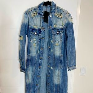 Long Distressed Denim Jacket